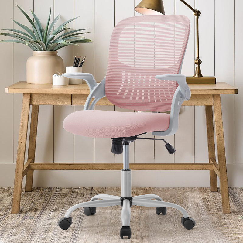 Azaryia Ergonomic Mesh Commercial Use Office Chair Task Chair with Flip-Up Armrest, Pink