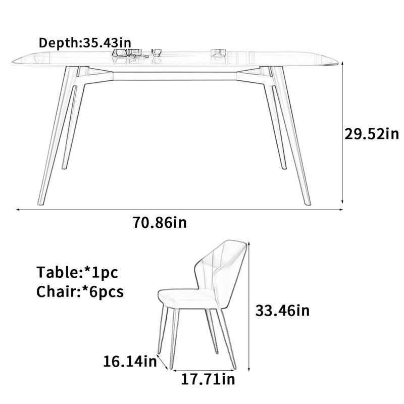 Table de salle à manger Light, H 29,52 po x L 70,86 po x l 35,43 po