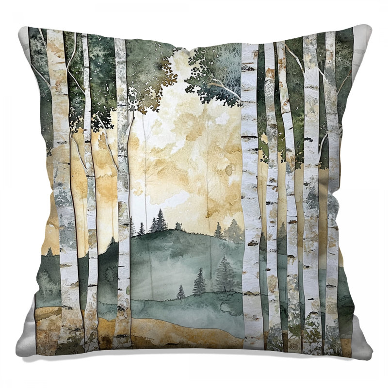 Birch Tree Forest Landscape Double Sided Throw Pillows, 14 x 14 inches