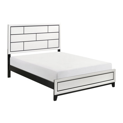 White Finish Twin Bed, Modern Contemporary Appeal With Black Line Enhancement Paint And Accent
