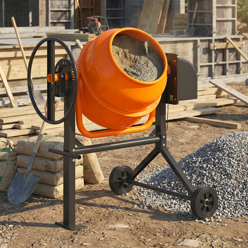 Mélangeur de béton portatif électrique en acier 160L / 6,0 pieds cubes avec roues, Orange
