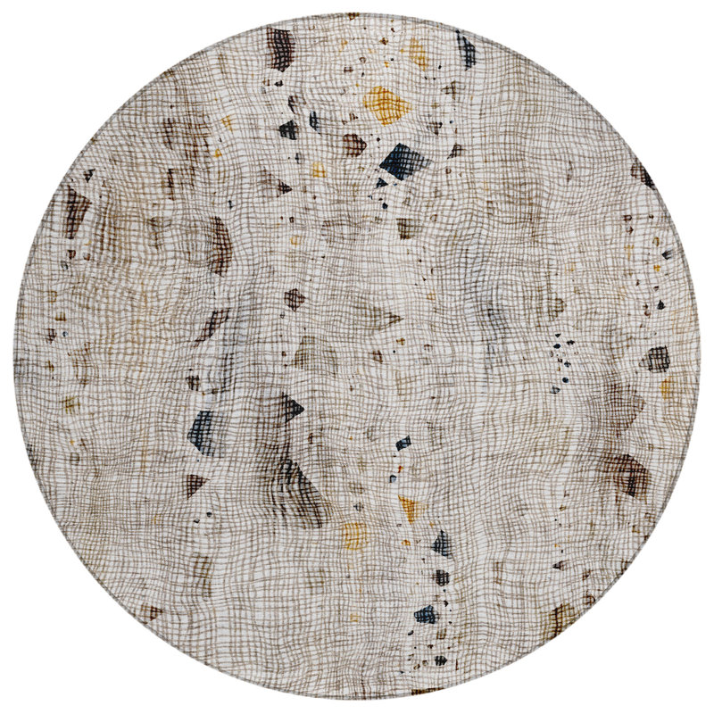 Machine Washable Indoor/Outdoor Xhevrie Linen Rug, Round 8'