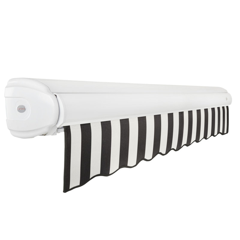 Auvent rétractable avec cassette Awntech Key West, Côté droit, Rayures noires et blanches, H 9,38 po x l 240 po x P 120 po