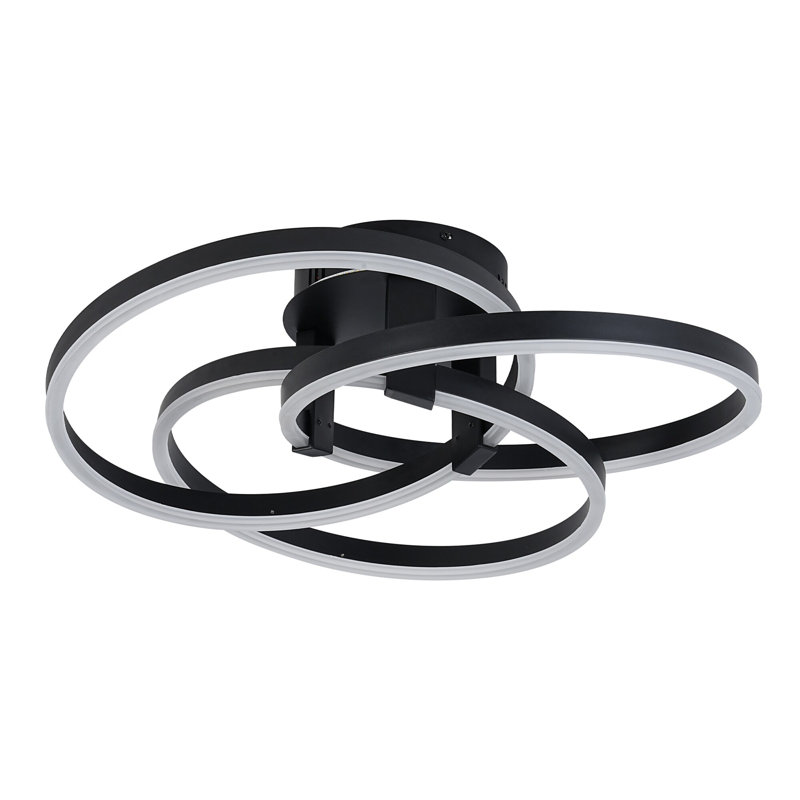 Jericia Simple 22 Inches Geometric Led Integrated Circular Semi Flush Mount, Matte Black