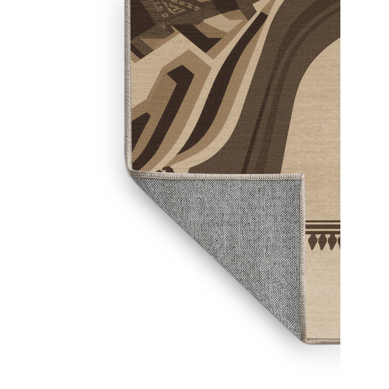 Machine Washable Paitlyn Accra Independence Arch Classic Oriental Rug in Brown – Beige Binding, 7x9