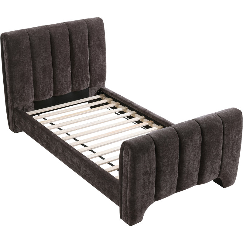 Zerina Chenille Fabric Bed, Twin, Brown Chenille Fabric