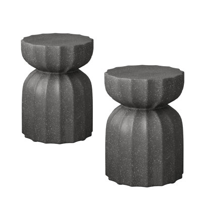 13" Modern Grey Waterproof Coffee Table And Side , 2Pc Cement, For Patio Garden, Low Maintenance Indoor Outdoor Decoration,
