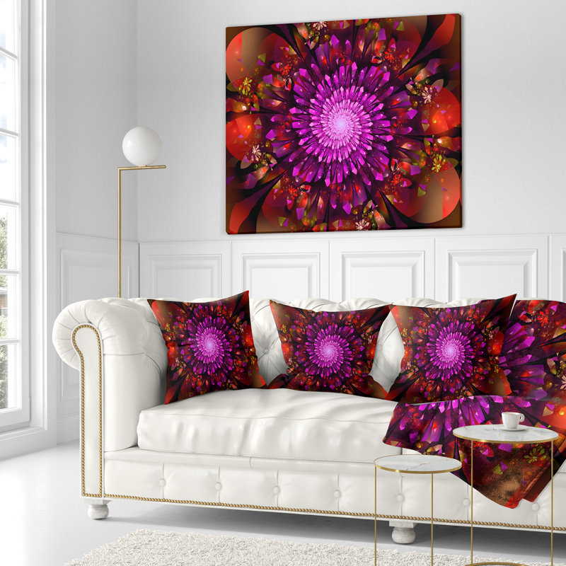 Cristaux brillants mauves dans l'espace - coussin à imprimé floral, 18 po x 18 po, Coussin décoratif
