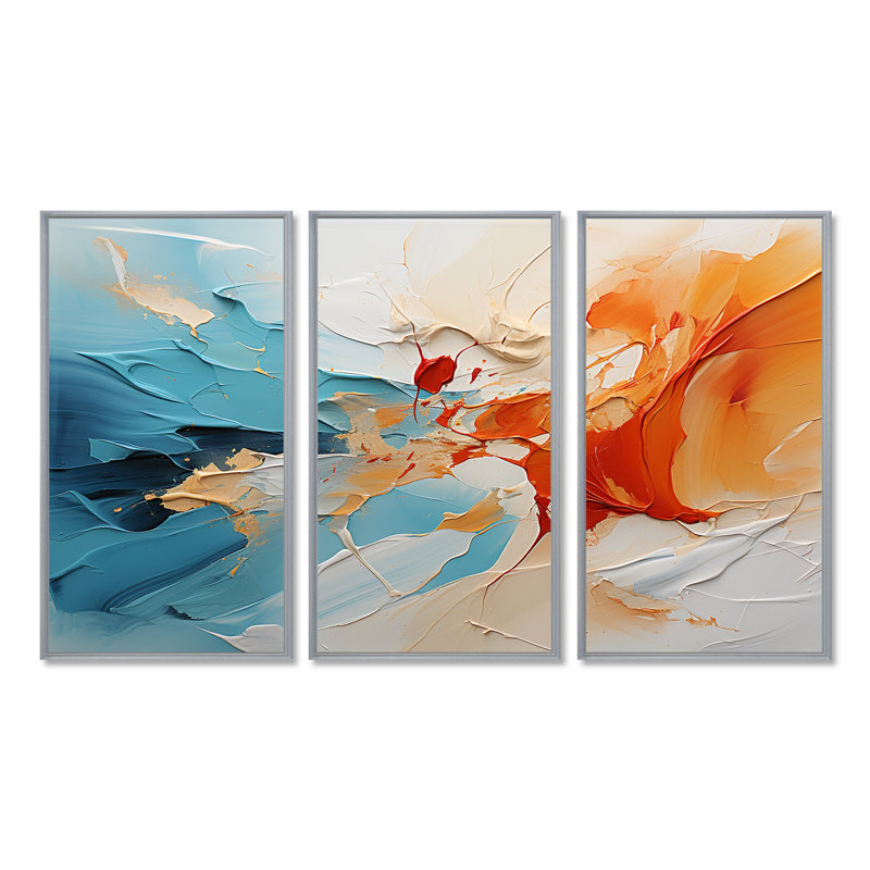 «Coming Together» - ensemble d'art mural abstrait, Encadrement argenté, H 28 po x l 36 po x P 1 po