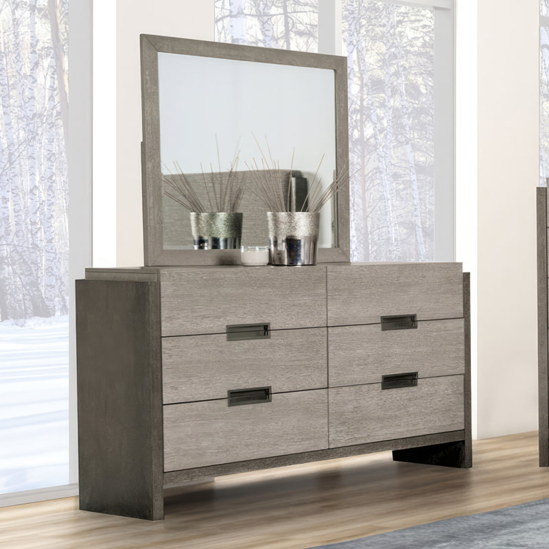 Commode double 6 tiroirs avec miroir Alderville
