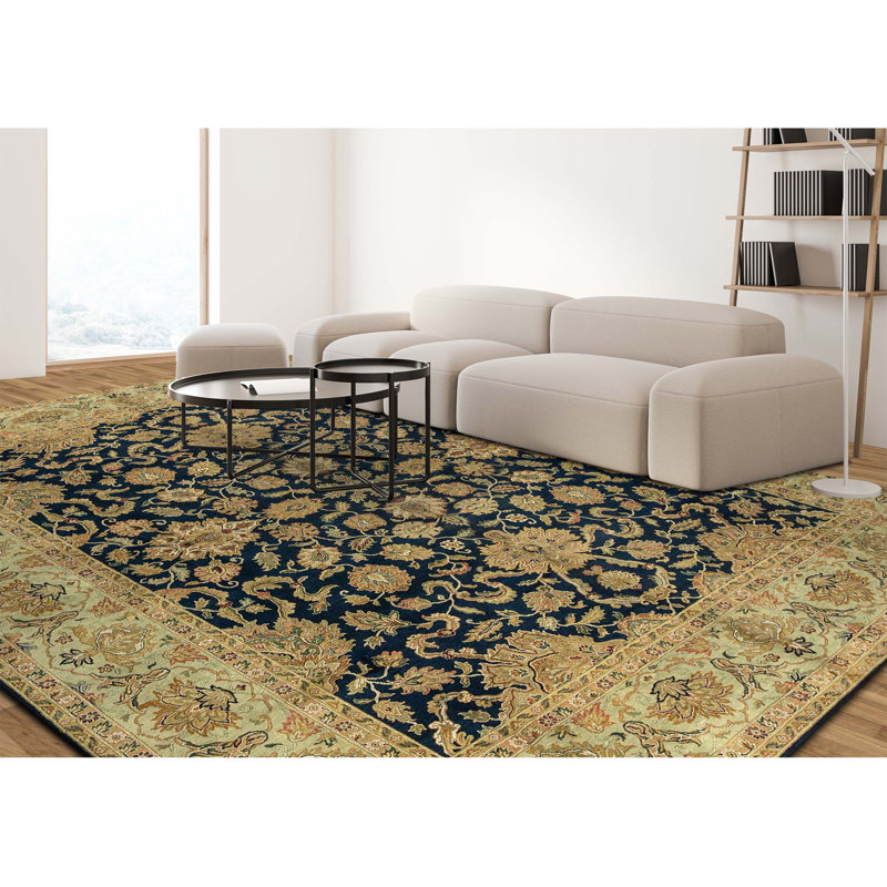 Mughal Wool Oriental Area Rug in Beige/Black
