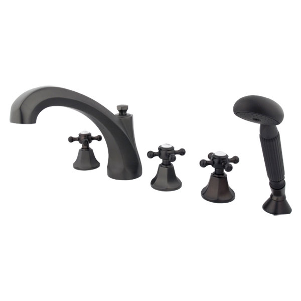 Made To Match Triple Handle Deck Mounted Roman Tub Faucet with Handshower, Oil Rubbed Bronze