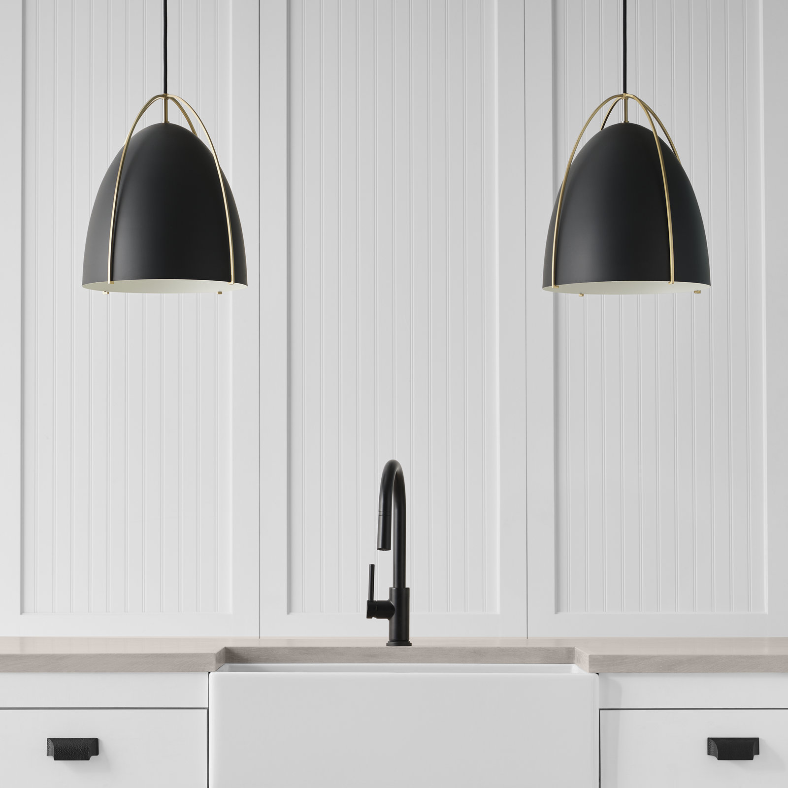 Nikki Single Light Metal Steel Dimmable Pendant, Satin Brass, Black, 19.13" H x 15.38" W x 15.38" D