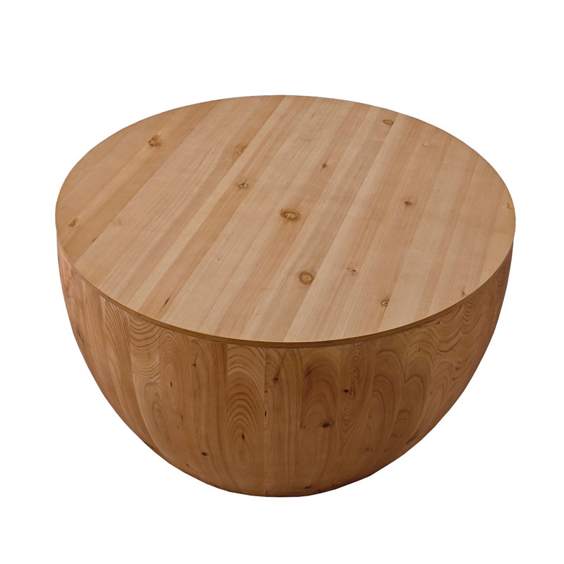 Vintage Style Bucket Shaped Coffee Table For Office, Dining Room, 17.72"H x 31.5"L x 31.5"W, Dark Oak