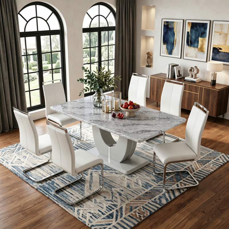 Ensemble de salle à manger 7 pièces Modern, Blanc, Gris