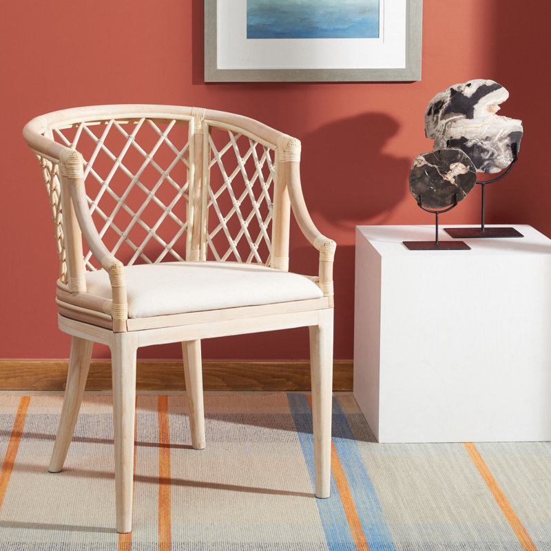 Totten 17.3'' H Cotton Upholstered Armchair, Natural White Wash/White Wash Leg/White Cushion