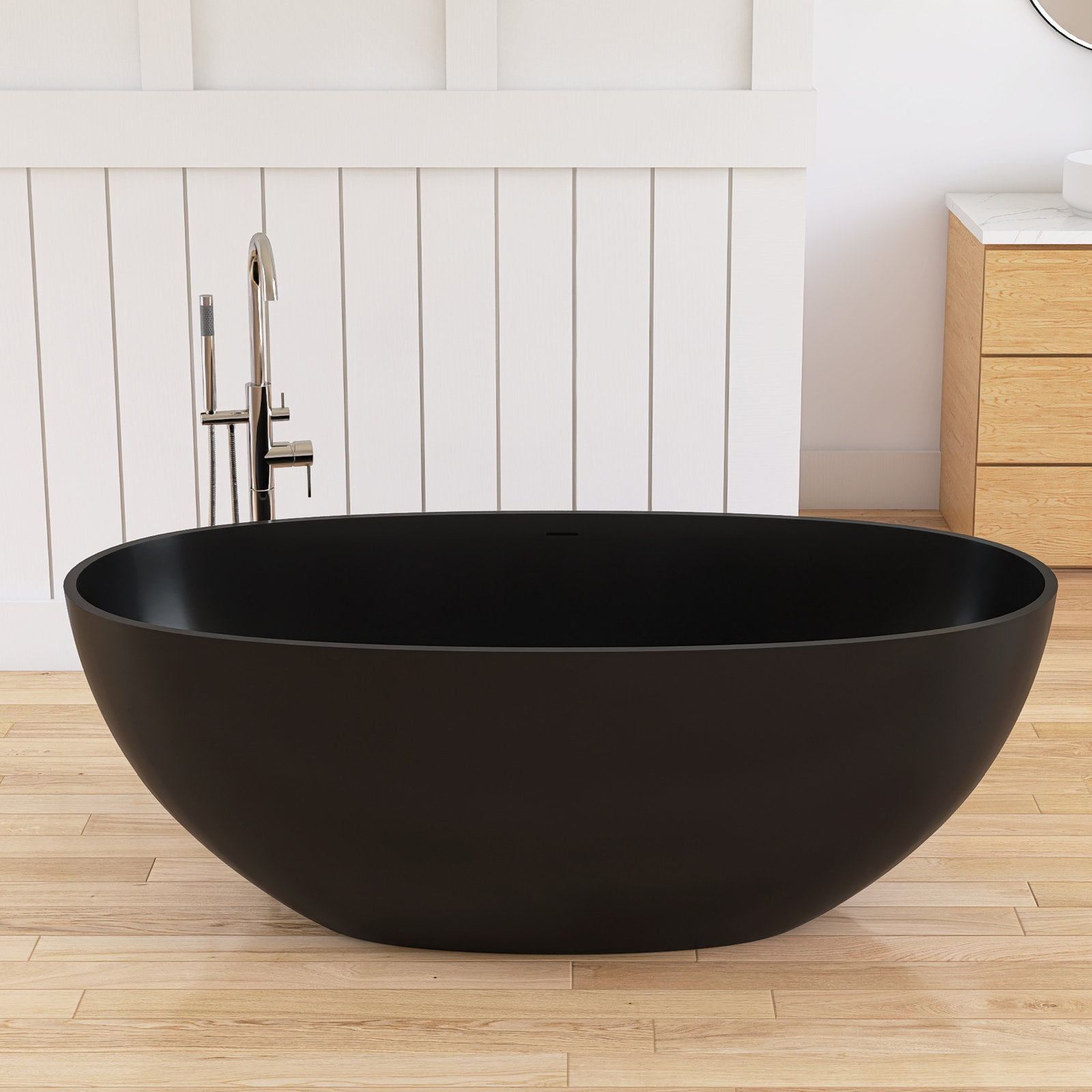 Forma 61" Solid Surface Soaking Bathtub, Matte Black
