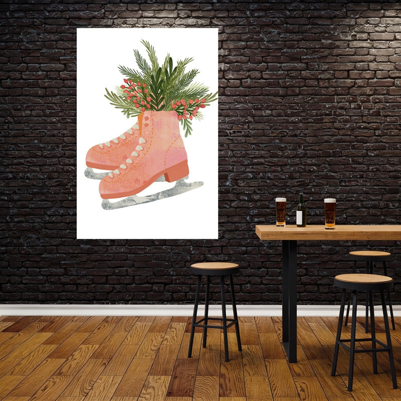 Festive Ice Skates Vintage Whimsical Pine Winter Wall Art Print 1 Piece Wrapped Canvas Wall Art, 152.4cm H x 101.6cm W