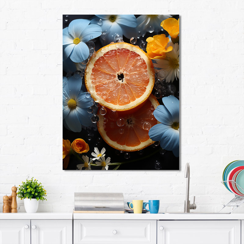 Cosmic Citrus Fruit Symphony - Art mural fruits, H 44 po x l 34 po x P 1,5 po