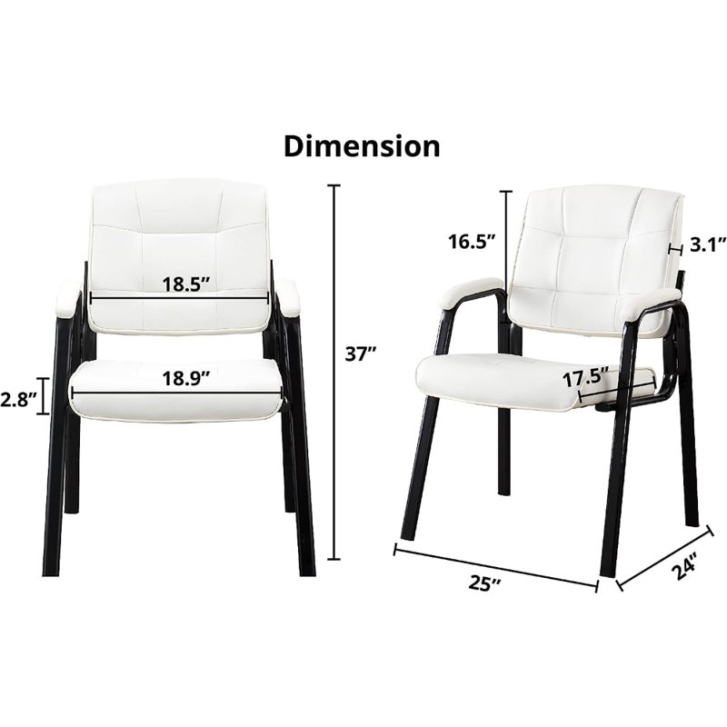 Office Guest Chair ,Faux Leather Seat Waiting Room Chair with Metal Frame, Reception Chair for Lobby, White