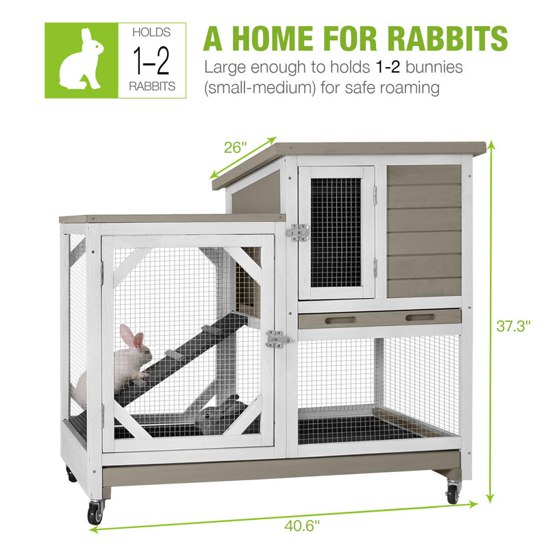 Cage à lapin avec cage de lapin et cage extérieure, Blanc
