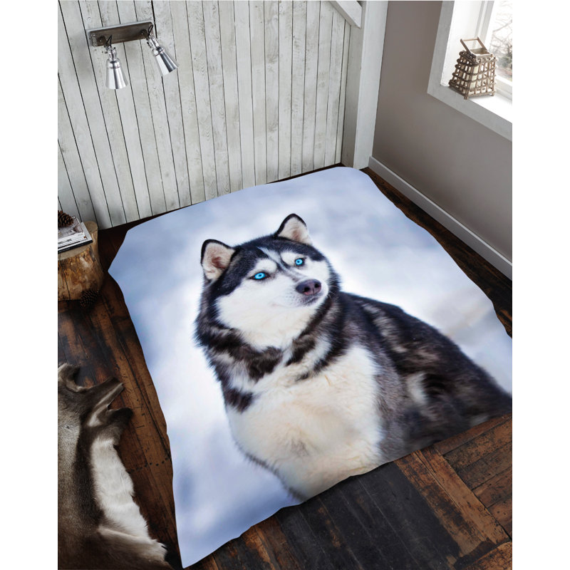  3D Printed Tiger Face Throw, 150cm x 200cm, Black/Blue/Beige Husky