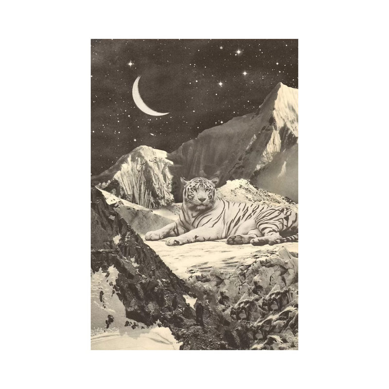 Giant White Tiger On Mountains by Florent Bodart - Print on Canvas, Wrapped Canvas, 101.6cm H x 66.04cm W x 1.91cm D