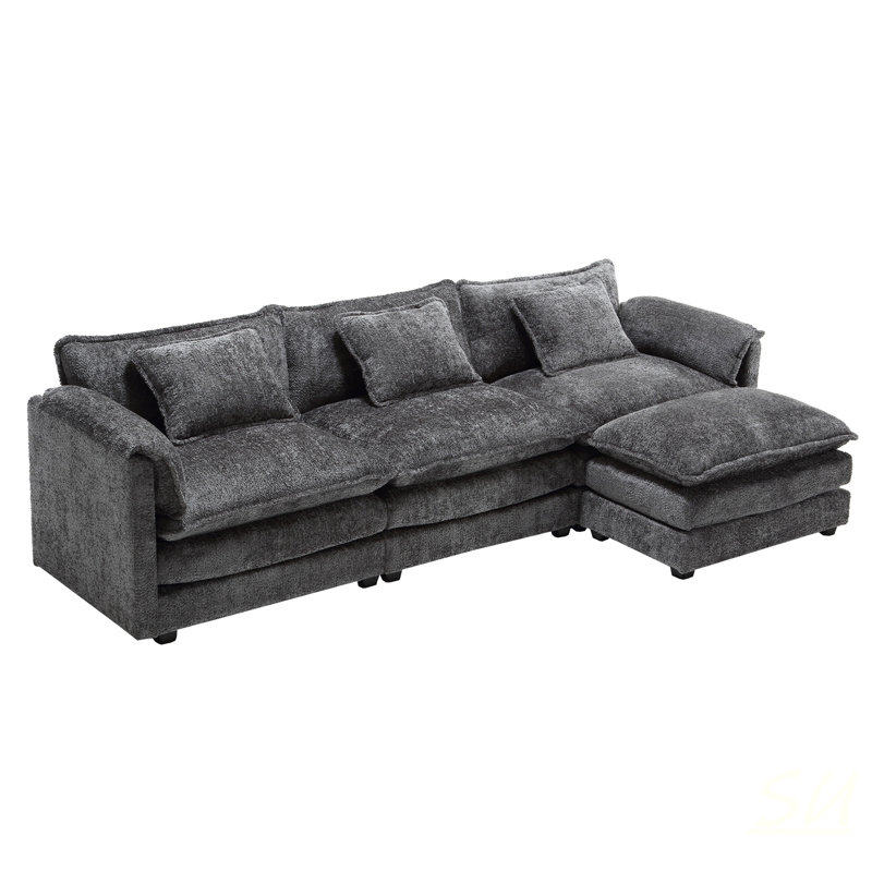 Canapé modulaire surdimensionné de 112 pouces avec canapé en nuage en L en chenille moderne avec repose-pieds mobile et mousse à mémoire de forme