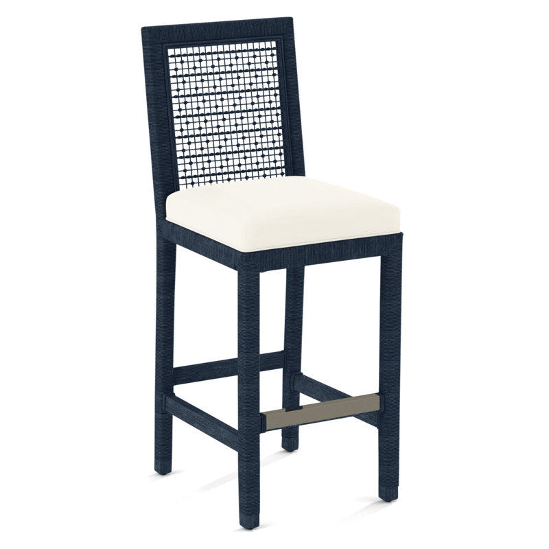 Pine Isle Bar Stool, Sunbrella Beige Stripe; 6204-74, Navy
