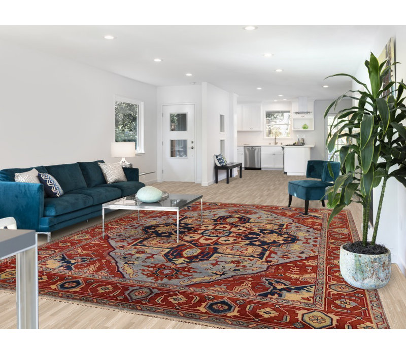 Tapis indien bleu en laine 9x12