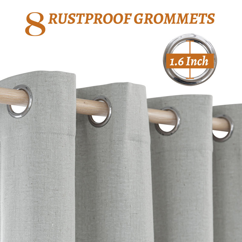 Getrude Linen Blended Max Blackout Grommet Curtain Pair, Linen, 52" W x 108" L