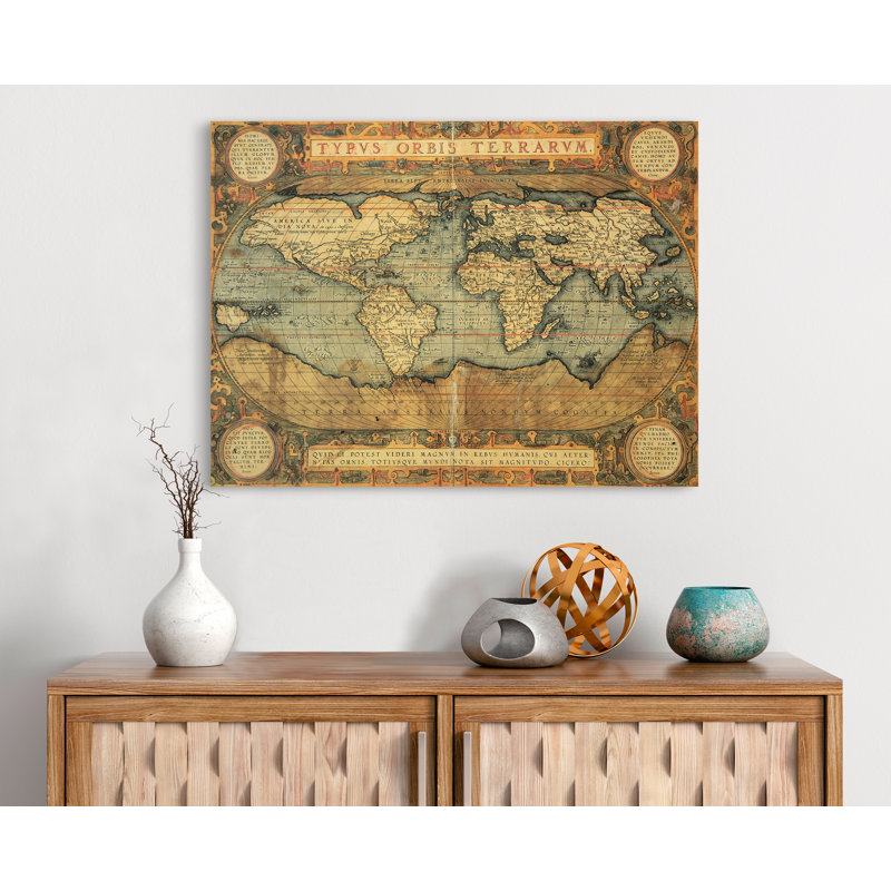 Typus Orbis Terrarum Map, 1587 by Abraham Ortelius - Wrapped Canvas Painting, 70cm H x 100cm W x 4cm D