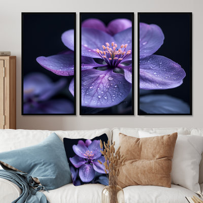 Purple Black Moody Majesty Apple Blossom - Apple Blossom Wall Art Living Room Set