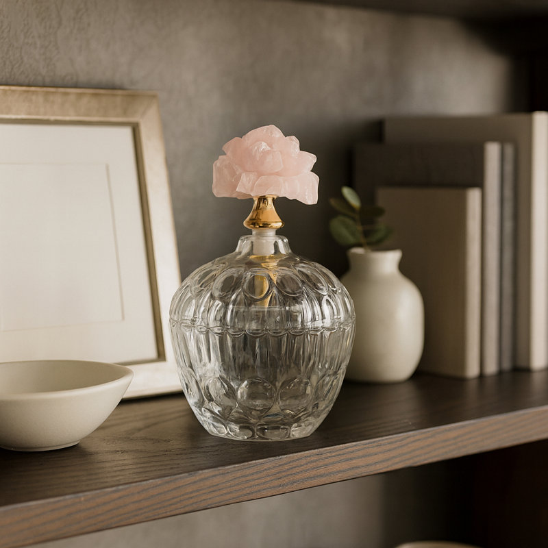Pot décoratif en verre avec couvercle en cristal avec décoration pour la maison - Élégant grand pot de table contenant idéal pour le meuble-lavabo et la chambre à coucher - Rose et transparent