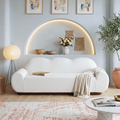 Modern Cloud-Inspired 3-Seater Upholstered Sofa with Round Arm and Soft Cushions for Living Room