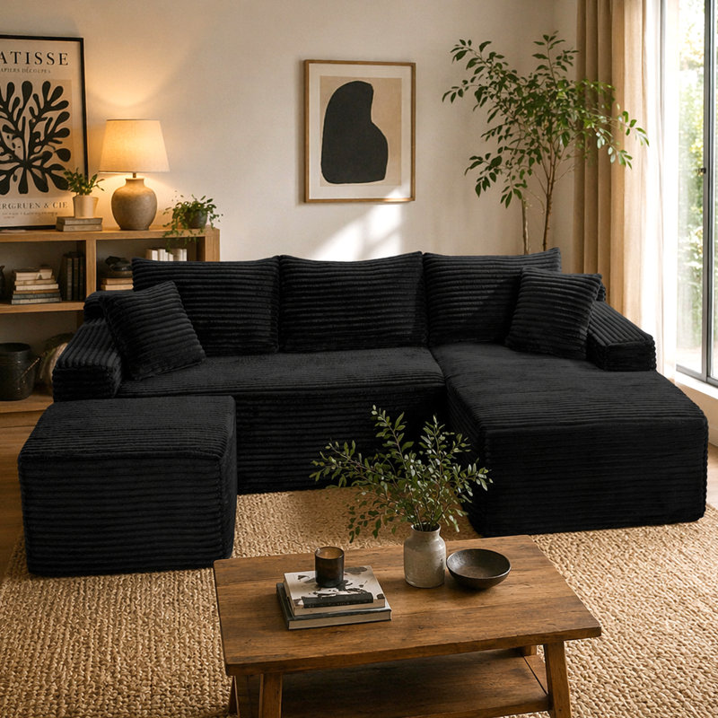 Canapé modulaire en forme de U de 106,3 po avec siège profond, sans assemblage requis, canapé-lit modulaire pour salon, chambre à coucher, appartement