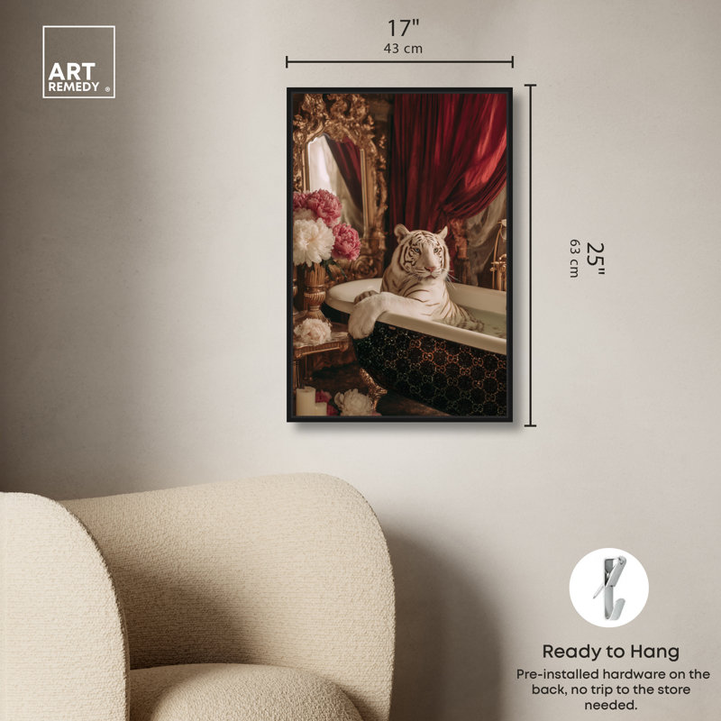 «Elegant Sparkling Bath Tiger Glam», impression sur toile encadrée par Art Remedy, cadre noir, 16 x 24, 25"H x 17"W