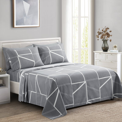 Ensemble de draps en rayonne de bambou toutes saisons 4 pièces avec 2 taies d'oreiller, motif de fantaisie moderne simple / simple Marina Marina