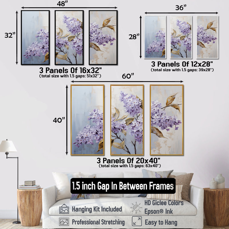 «Pastel Lilac Dreams III - Lilacs», ensemble de reproduction d'art mural, Cadre flottant blanc, H 32 po x l 48 po x P 1 po