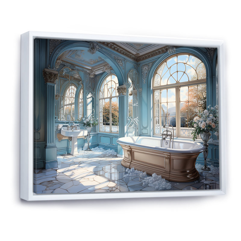 «Bathroom Bathroom Ethereal Glow I», reproduction sur toile, H 12 po x l 20 po x P 1 po, Cadre flottant blanc