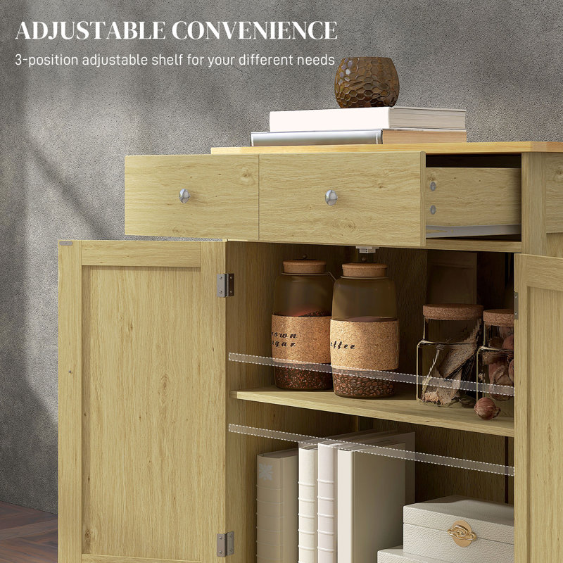 Coffee Finish Sideboard With Solid Wood Countertop, Coffee/Natural