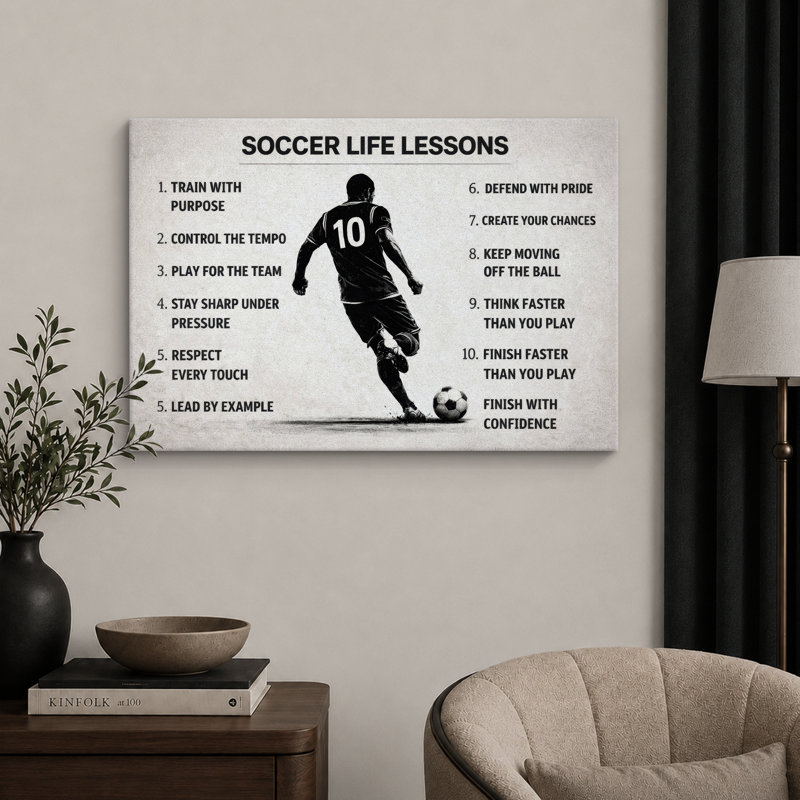 «Soccer Life Lessons Player», citation de chambre de garçon, impression sur toile encadrée, H 16 po x l 24 po x P 1,5 po