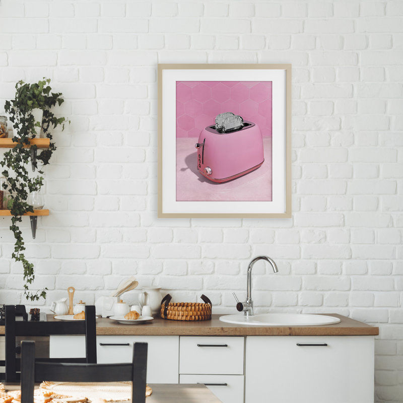 Toile disco sur fond rose, reproduction encadrée sous verre, design par Lish Creative, 21 x 17
