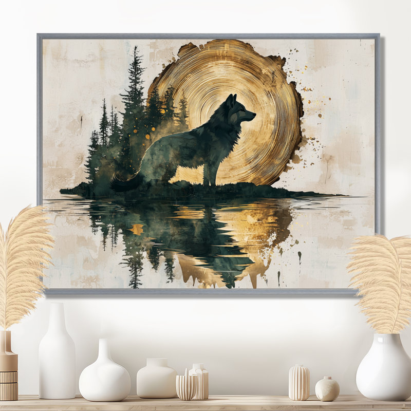 Loup, gardien de la forêt III - loup, art mural, H 12 po x l 20 po, Impression encadrée flottante, Argent argent
