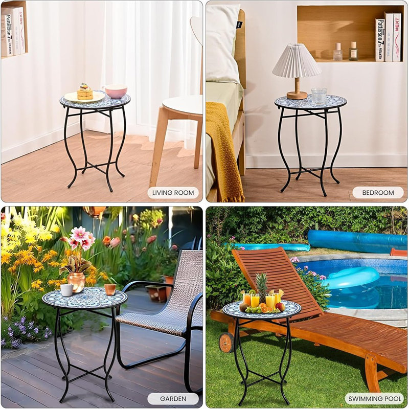 Table d'appoint ronde en métal de 14 po, table de patio et de décoration intérieure résistante aux intempéries