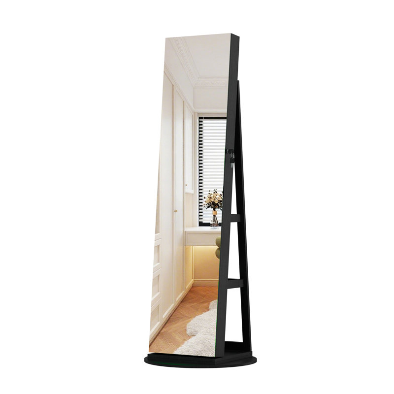360°Swivel Jewelry Cabinet With Full Length Mirro, 62.3" x 21.6", Black
