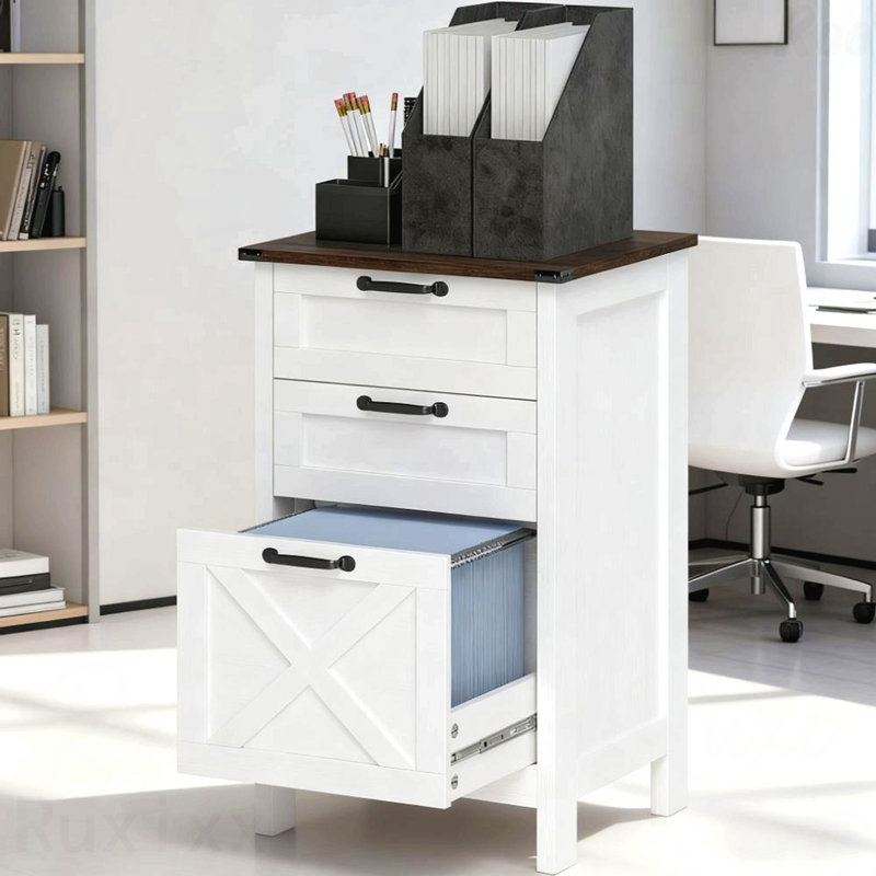 Classeur de style moderne avec 3 tiroirs de rangement de bureau pour la maison et le bureau, Blanc