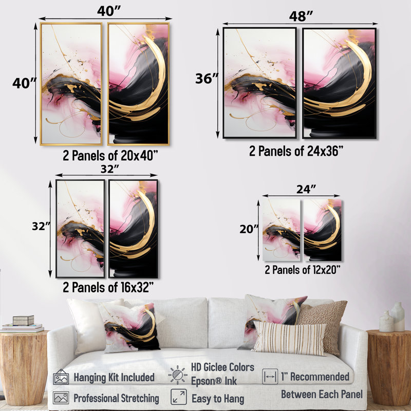 Abstrait, vague d'or rose et noir I - grande peinture murale abstraite, 40" H x 40" W, Impression encadrée flottante, Brown