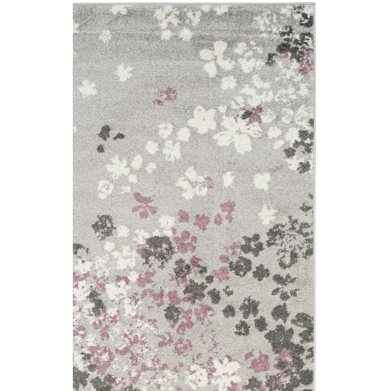 Makeba Floral Gray/Purple Area Rug, Rectangle 2'6" x 4'