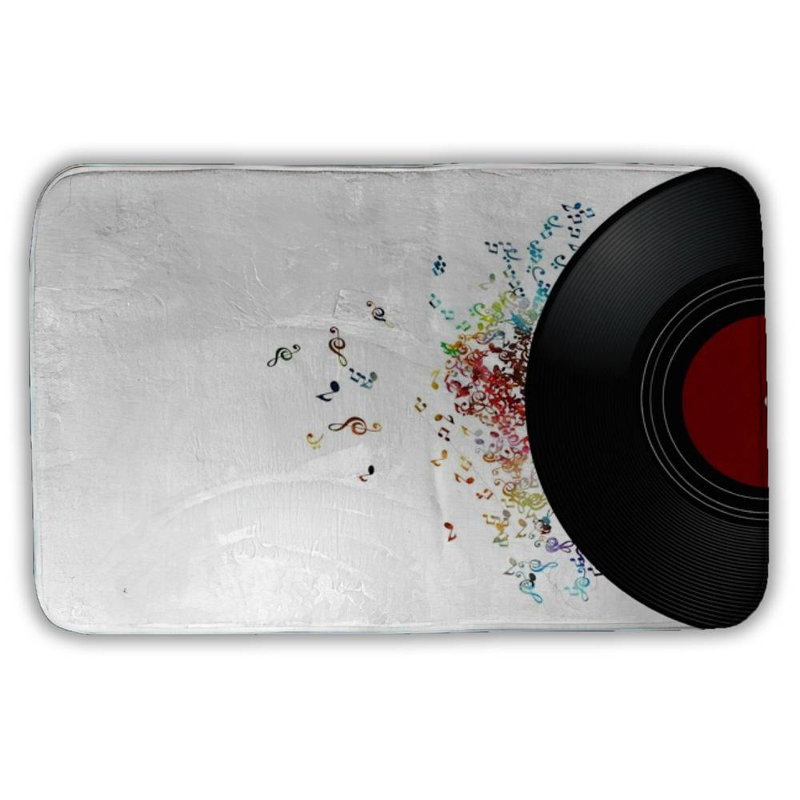 Notes escaping from a vinyl record Bath Mat with Non-Slip Backing - Quick Dry Memory Foam Bathroom Rug - Absorbent - Modern Plush Spa-Style - Machine Washable